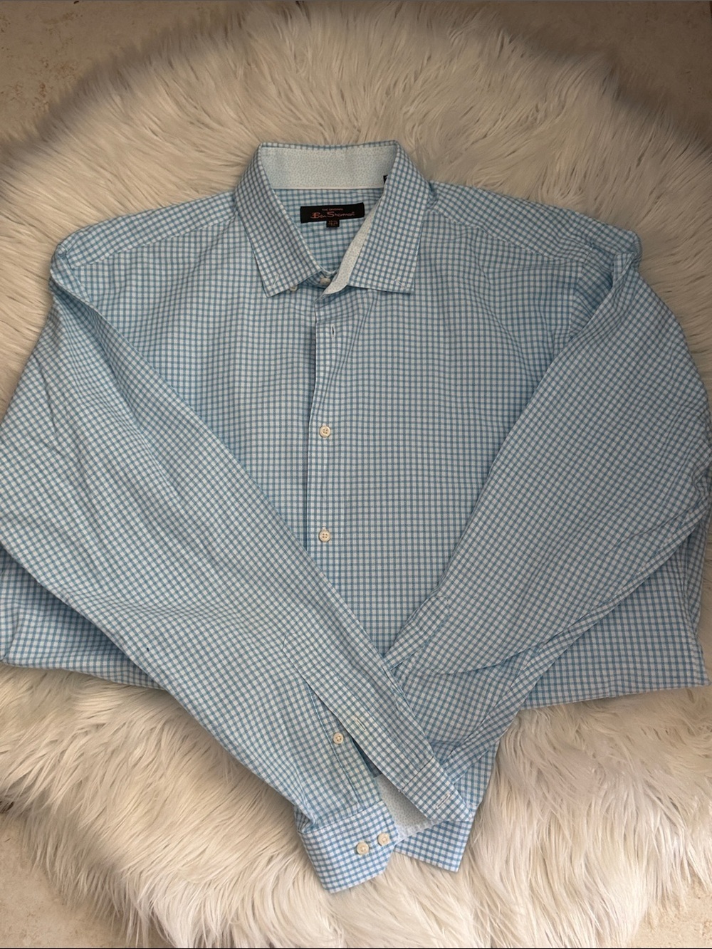 Ben Sherman Original Mens Dress Shirt XL Blue Gingham Check Long Sleeve